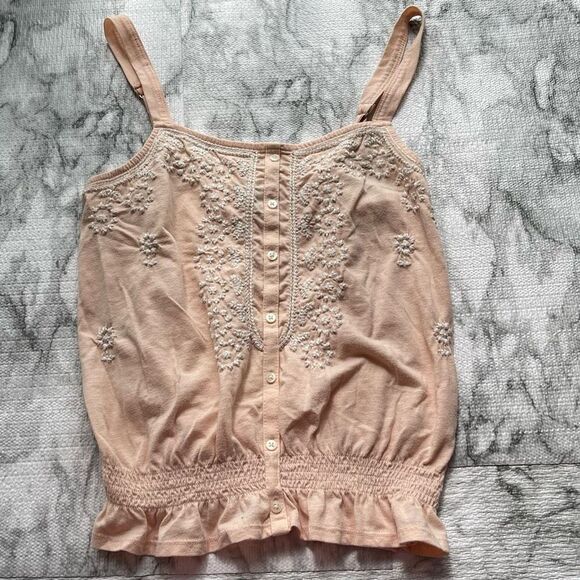 American Eagle Outfitters Cinched Hem Embroidered Button Front Tank Top Size Med - Picture 3 of 6